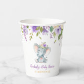 Gobelets En Papier Petit baby shower fleuri violet d'éléphant (Verso)