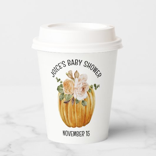 Gobelets En Papier Petit Baby shower Floral Citrouille Automne (Recto)