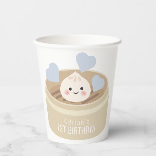 Gobelets En Papier Petit Bleu Dumpling Boy Anniversaire (Recto)
