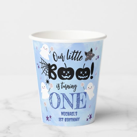 Gobelets En Papier Petit Boo ! Cute Boy Halloween Éffrayant 1er anniv (Recto)