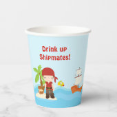 Gobelets En Papier Petit Brunette Pirate Boy en rouge Anniversaire (Recto)