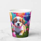 Gobelets En Papier Petit chiot avec ballons - anniversaire (Recto)