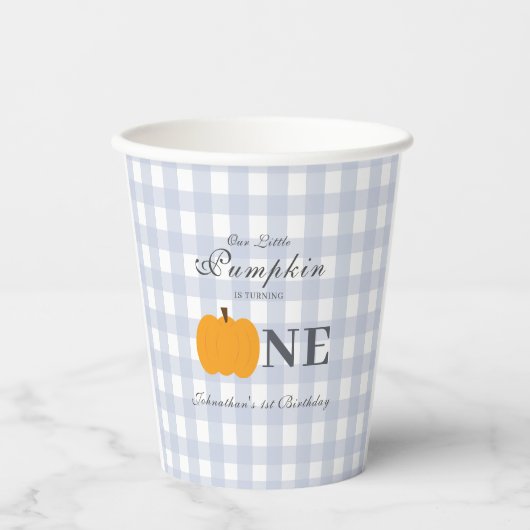 Gobelets En Papier Petit Citrouille Automne Pastel Bleu Premier Anniv (Recto)