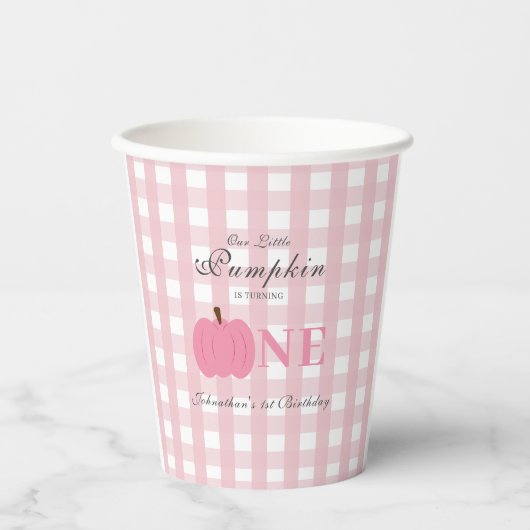 Gobelets En Papier Petit Citrouille Automne Pastel Rose Premier Anniv (Recto)
