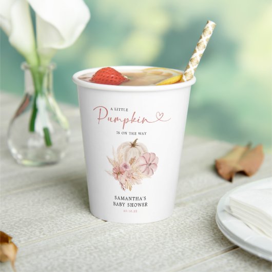 Gobelets En Papier Petit Citrouille Boho Pampas Baby shower en herbe (Insitu)