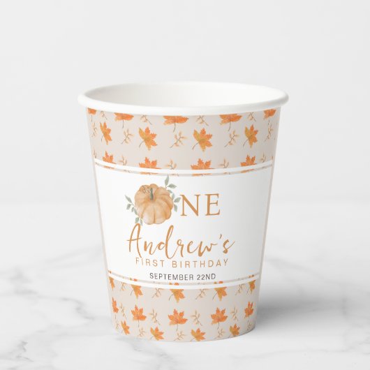 Gobelets En Papier Petit Citrouille Feuilles d'automne automne 1er an (Recto)
