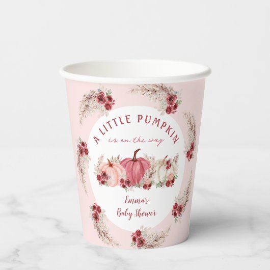 Gobelets En Papier Petit Citrouille Marsala Pink Fall Boho Baby showe (Verso)