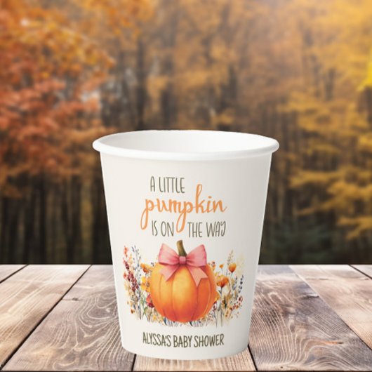 Gobelets En Papier Petit Citrouille Pink Bow Baby Girl Douche