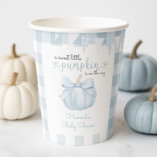 Gobelets En Papier Petit Citrouille sur le Baby shower Way Blue Bow