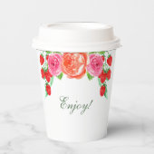 Gobelets En Papier Petit déjeuner floral de pêche rose pivoine de mar (Recto)