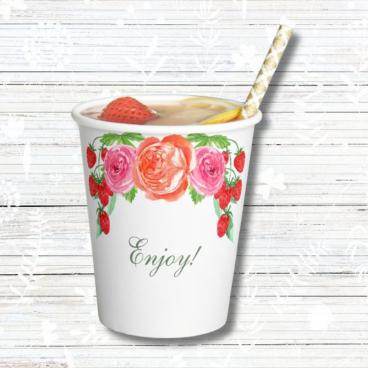 Gobelets En Papier Petit déjeuner floral de pêche rose pivoine de mar