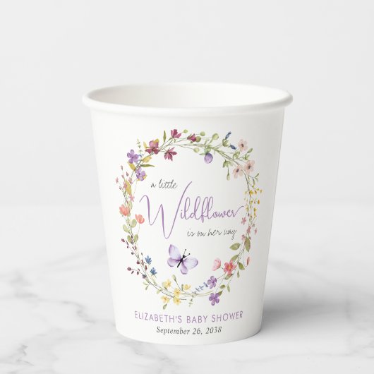 Gobelets En Papier Petit Fleur sauvage Aquarelle Bébé Fille Douche (Verso)