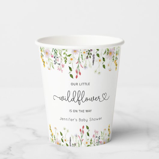 Gobelets En Papier Petit fleur sauvage en route baby shower (Verso)