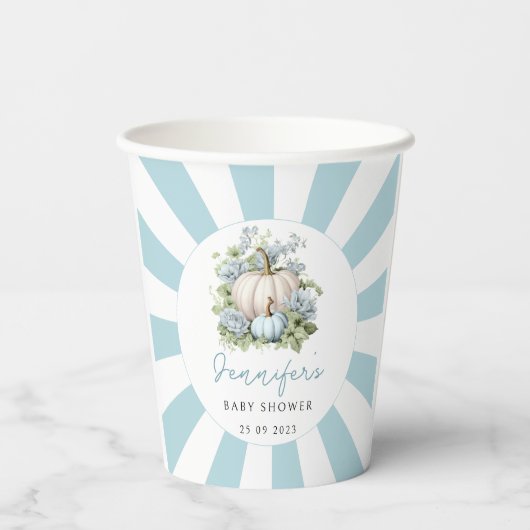 Gobelets En Papier Petit garçon citrouille bleu baby shower tasses en (Verso)