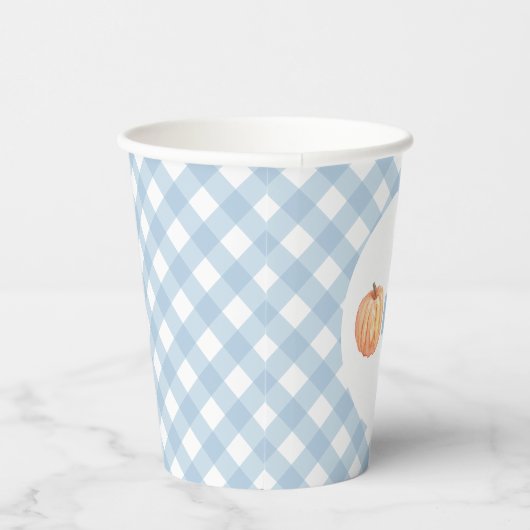 Gobelets En Papier Petit pastel Citrouille bleu plaid premier anniver (Droite)