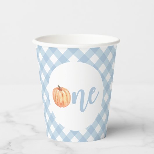 Gobelets En Papier Petit pastel Citrouille bleu plaid premier anniver (Recto)