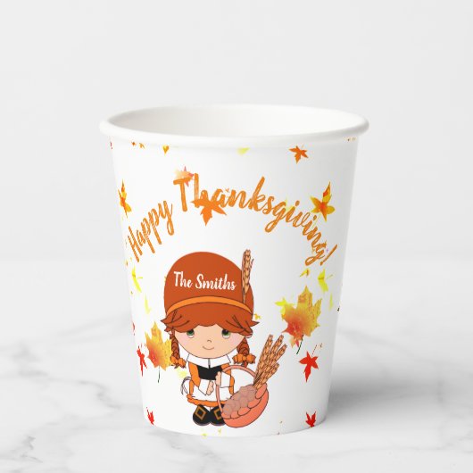Gobelets En Papier Petit pèlerin Thanksgiving sur mesure (Recto)