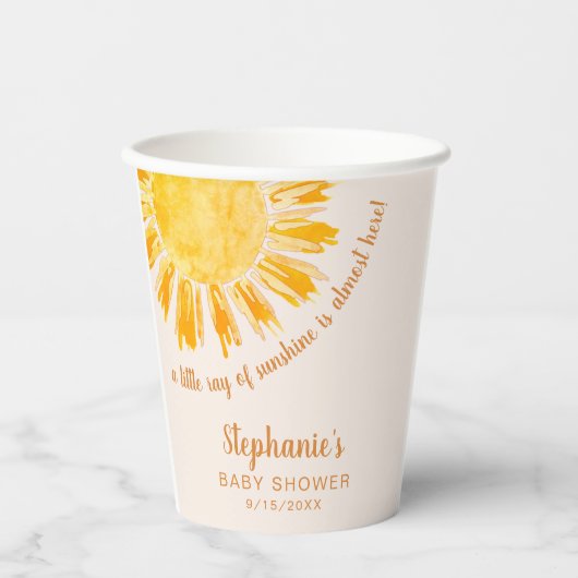 Gobelets En Papier Petit Rayon De Soleil Aquarelle Baby shower Soleil (Recto)