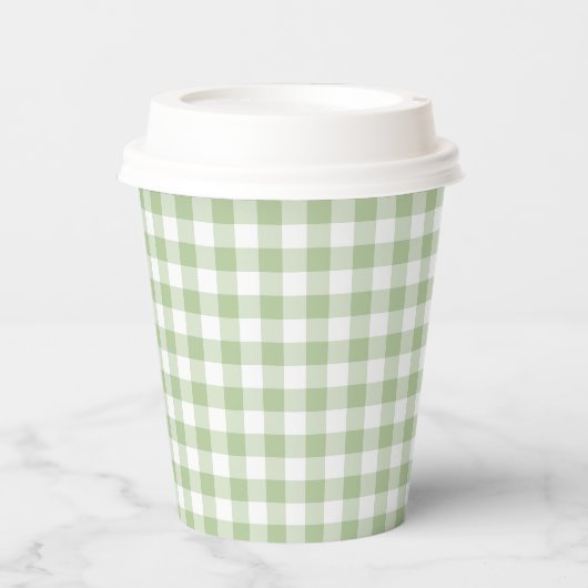 Gobelets En Papier Petit Sage et Gingham Blanc (Recto)
