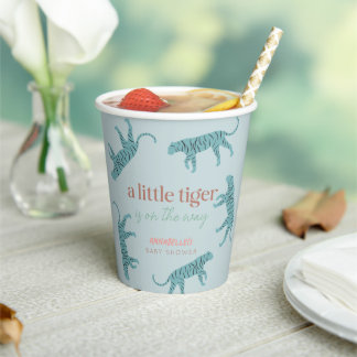 Gobelets En Papier Petit Tiger moderne Baby shower garçon bleu