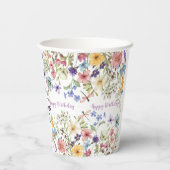 Gobelets En Papier Petite aquarelle Fleur sauvage vive Anniversaire (Verso)