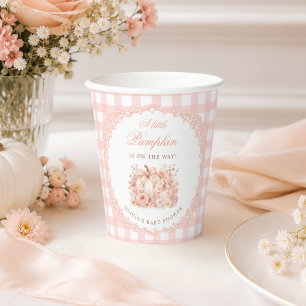 Gobelets En Papier Petite Citrouille Ruban Rose Floral Baby Shower