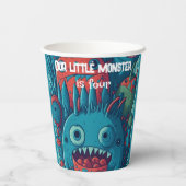 Gobelets En Papier Petite fête d'anniversaire monstre bleu rouge (Verso)