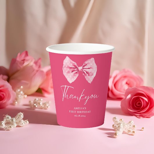 Gobelets En Papier Petite fête fleurie de Bow rose Onedering annivers