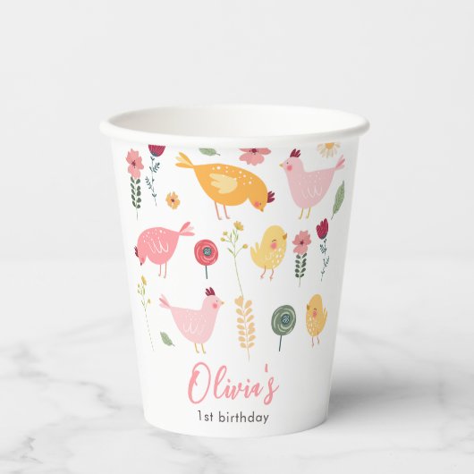 Gobelets En Papier Petite Fille De Poulets Ferme Pâques Poulet Annive (Recto)