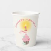 Gobelets En Papier Petite Miss Pink Cupcake Fille 1er anniversaire (Verso)