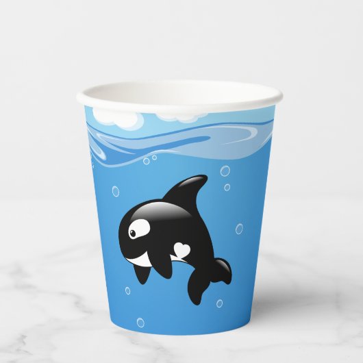 Gobelets En Papier Petite Orca baleine dans l'océan (Recto)