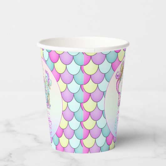 Gobelets En Papier Petite Sirène de Couleur - Fille 1er Anniversaire (Droite)