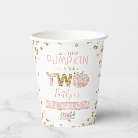 Gobelets En Papier Petites filles Citrouilles 2e anniversaire (Recto)