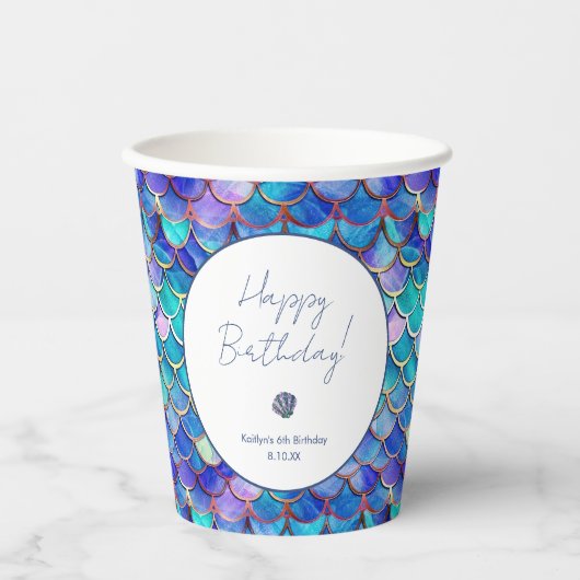 Gobelets En Papier Petites filles de la mignonne sirène fête d'annive (Recto)