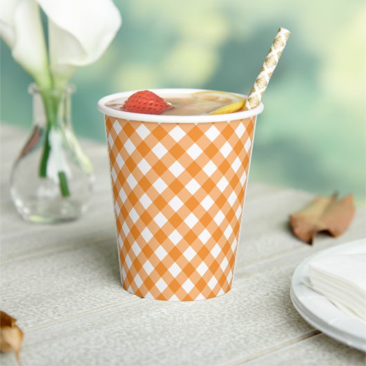 Gobelets En Papier Petites tasses de papier En vichy orange Cutie (Insitu)