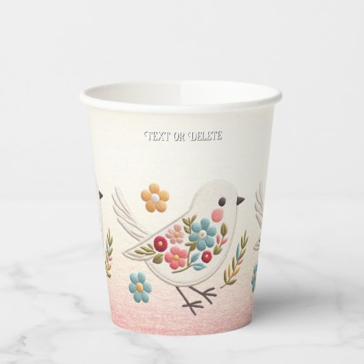 Gobelets En Papier Petites tasses de papier floral d'oiseaux blancs (Gauche)
