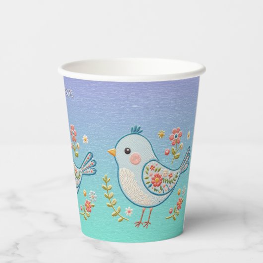 Gobelets En Papier Petites tasses de papier floral d'oiseaux bleus (Verso)
