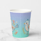 Gobelets En Papier Petites tasses de papier floral d'oiseaux bleus (Droite)