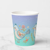 Gobelets En Papier Petites tasses de papier floral d'oiseaux bleus (Recto)