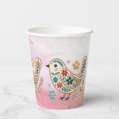 Gobelets En Papier Petites tasses en papier rose fleuri à la broderie (Verso)