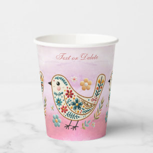 Gobelets En Papier Petites tasses en papier rose fleuri à la broderie
