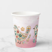 Gobelets En Papier Petites tasses en papier rose fleuri à la broderie (Recto)