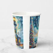 Gobelets En Papier Phare de Noël Arbre Nautique Bleu Côtier (Gauche)