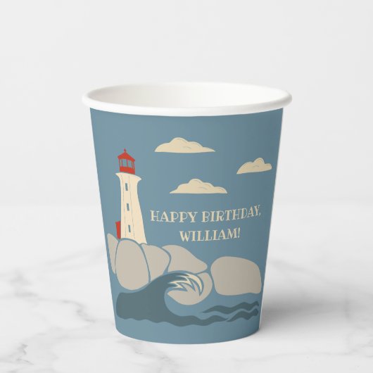 Gobelets En Papier Phare sur une côte rocheuse (Verso)