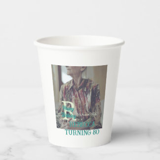Gobelets En Papier Photo 80e anniversaire ajouter nom date moderne ve