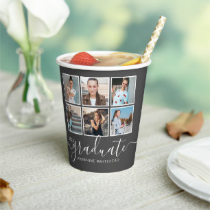 Gobelets En Papier Photo Collage Dark Grey Graduation Party 2022