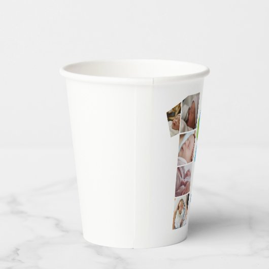 Gobelets En Papier Photo Collage Numéro Un Nom du garçon 1er annivers (Droite)