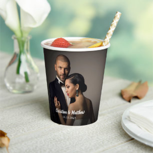 Gobelets En Papier Photo de mariage personnalisée de la mariée et du