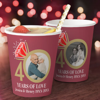 Gobelets En Papier photo du 40e anniversaire de mariage en rubis main