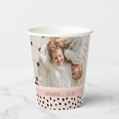 Gobelets En Papier Photo moderne Pastel Rose Nom personnalisé Cadeau (Verso)